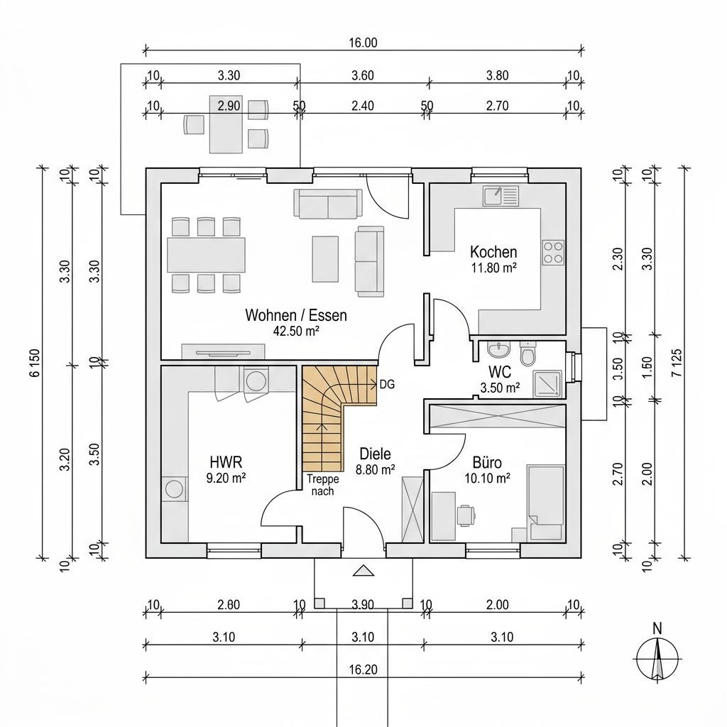 Grundriss Cubus Flach 149 von Baudirekt Architektenhäuser — 149 m², 5 Zimmer