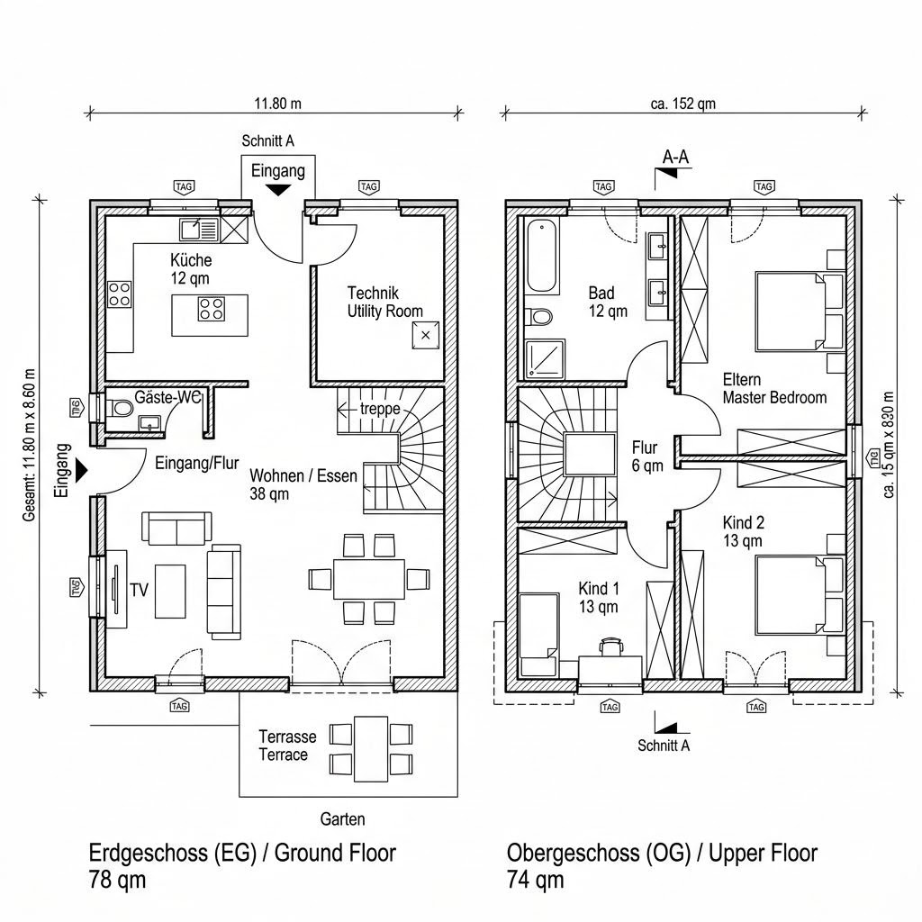 Grundriss Haus Reither von Baufritz — 152 m², 5 Zimmer
