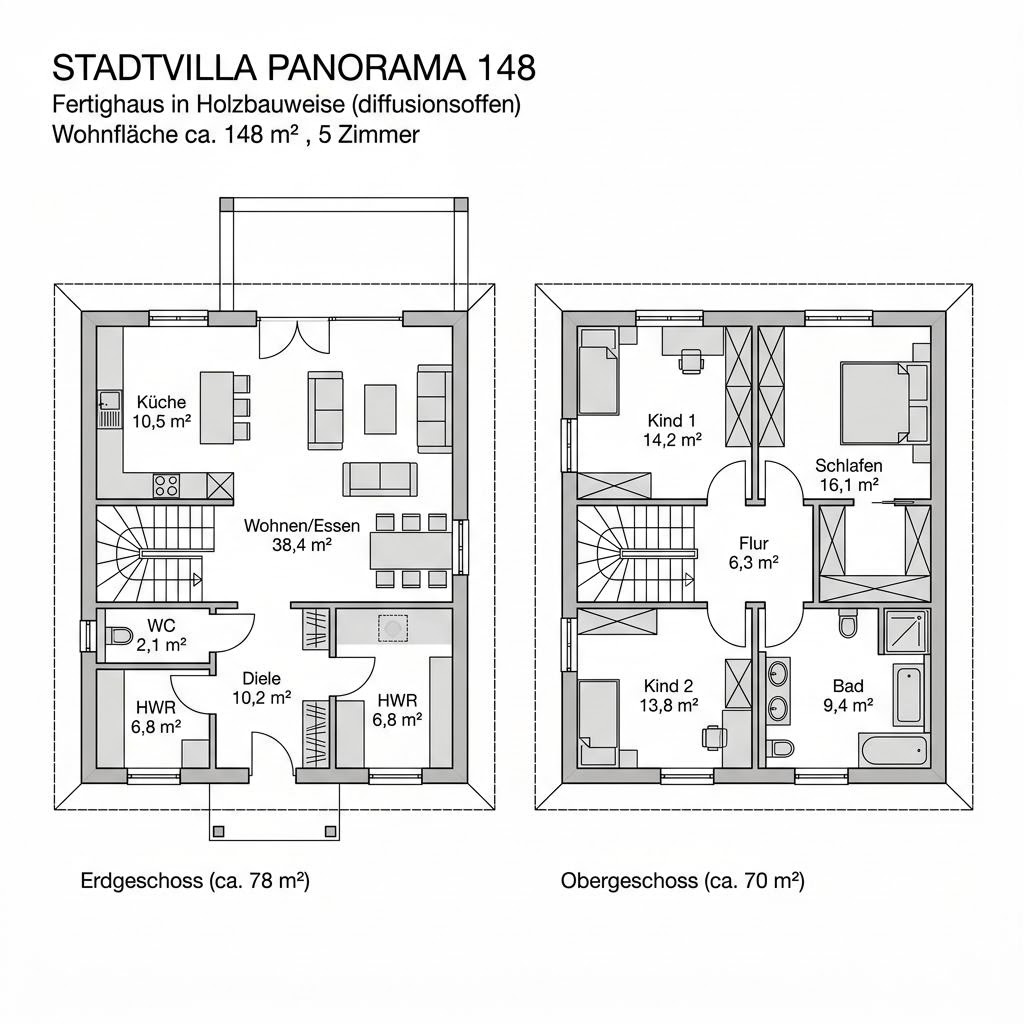 Grundriss Panorama 148 von Baufritz — 148 m², 5 Zimmer