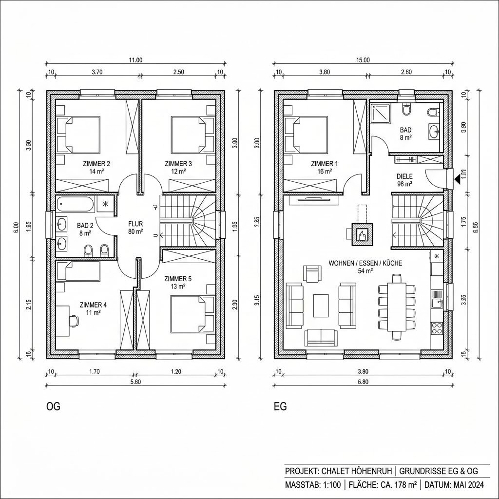 Grundriss Chalet Hochries 178 von Chiemgauer Holzhaus — 178 m², 6 Zimmer