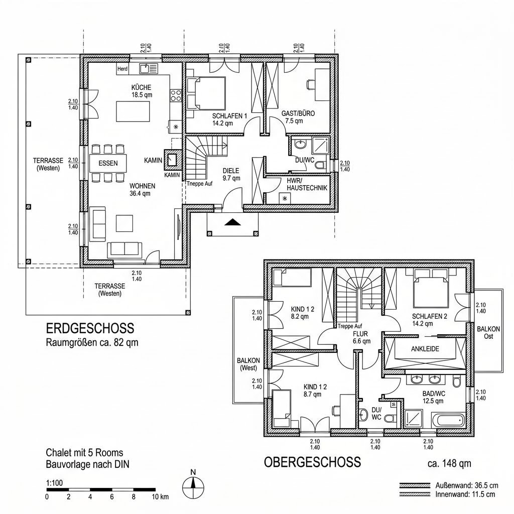 Grundriss Chalet Wendelstein 148 von Chiemgauer Holzhaus — 148 m², 5 Zimmer