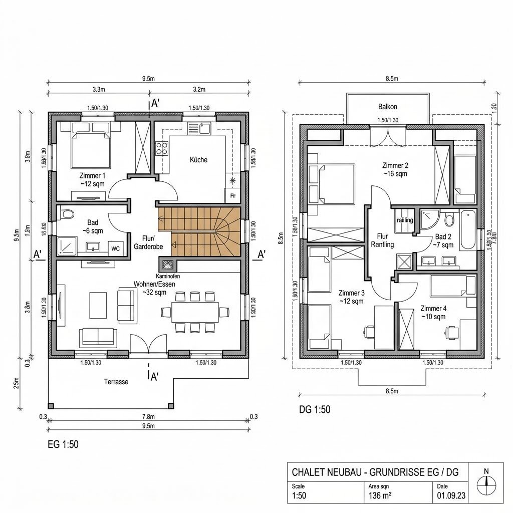 Grundriss Chalet Ortler 136 von Rubner Haus — 136 m², 4 Zimmer