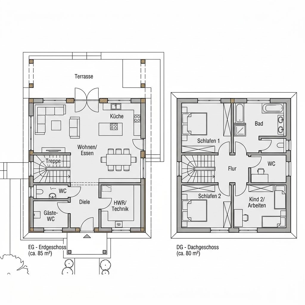 Grundriss Villa Sereno 165 von DAVINCI HAUS — 165 m², 5 Zimmer