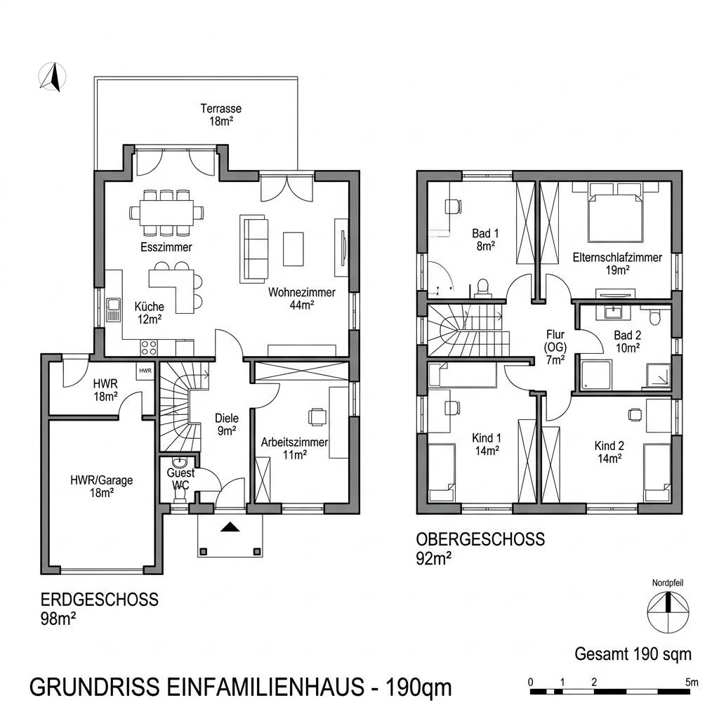 Grundriss Multitalent 190 Doppelhaus von Fertighaus WEISS — 190 m², 8 Zimmer