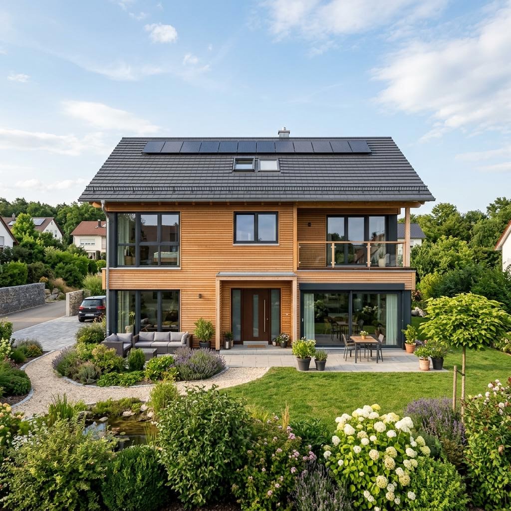 Einfamilienhaus Familienhaus Tanne 158 von Frammelsberger Holzhaus — Holzhaus mit sechs Zimmern und 158 m²