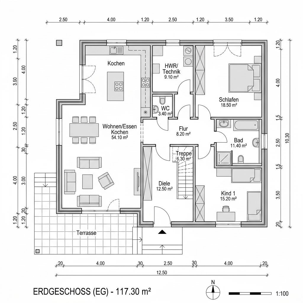 Grundriss Familia 215 von FIBAV Massivhaus — 215 m², 8 Zimmer