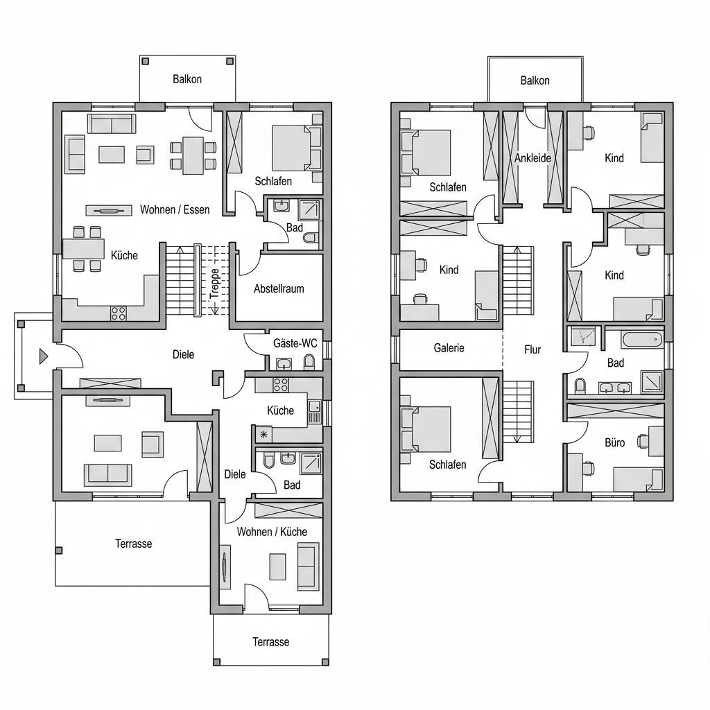 Grundriss Mehrgenerationenhaus Panorama Generation 240 von FischerHaus — 240 m², 9 Zimmer