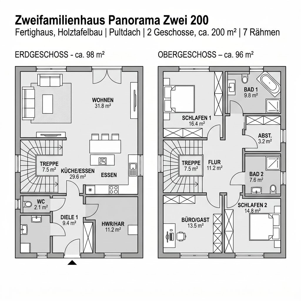Grundriss Zweifamilienhaus Panorama Zwei 200 von FischerHaus — 200 m², 7 Zimmer