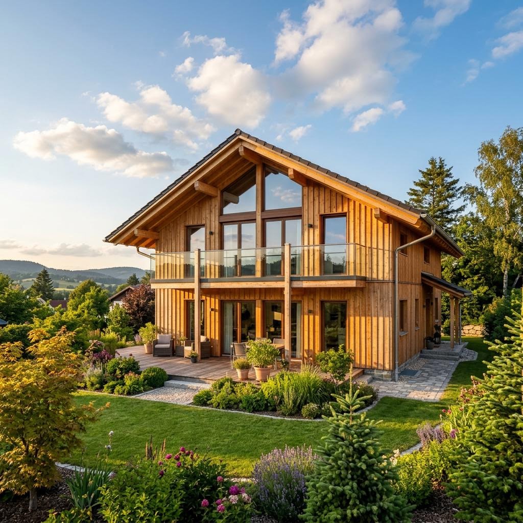 Chalet Bergli von Fjorborg Holzhäuser Chalet Chalet Bergli von Fjorborg Holzhäuser mit Satteldach und Holzfassade
