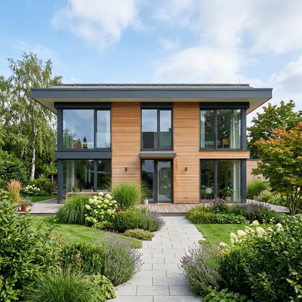 Flachdachhaus Bauhaus 192 von ARGE-HAUS — Fertighaus in Holztafelbau mit rund 192 m²