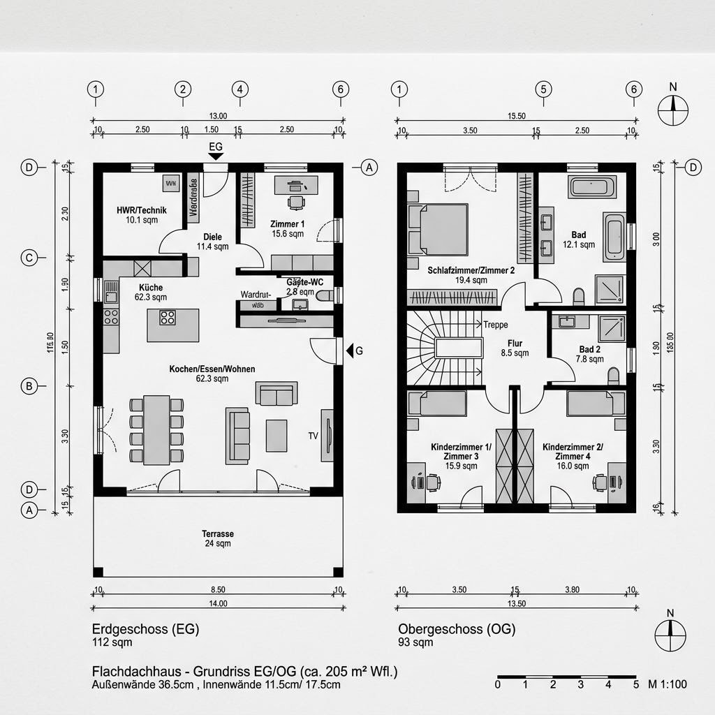 Grundriss Flat Cube 205 von DAVINCI HAUS — 205 m², 5 Zimmer