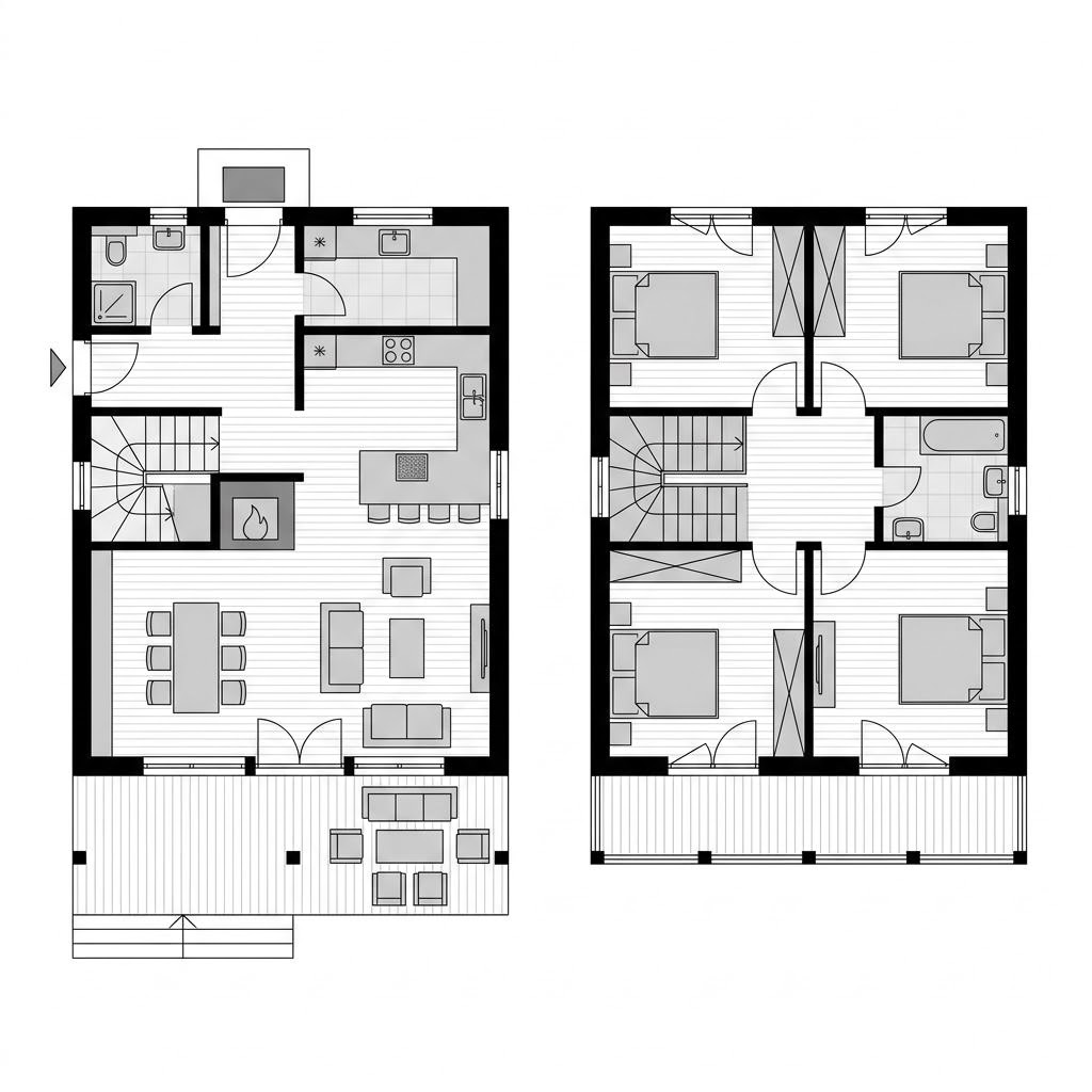 Grundriss Chalet Isartal von Fullwood Wohnblockhaus — 120 m², 4 Zimmer