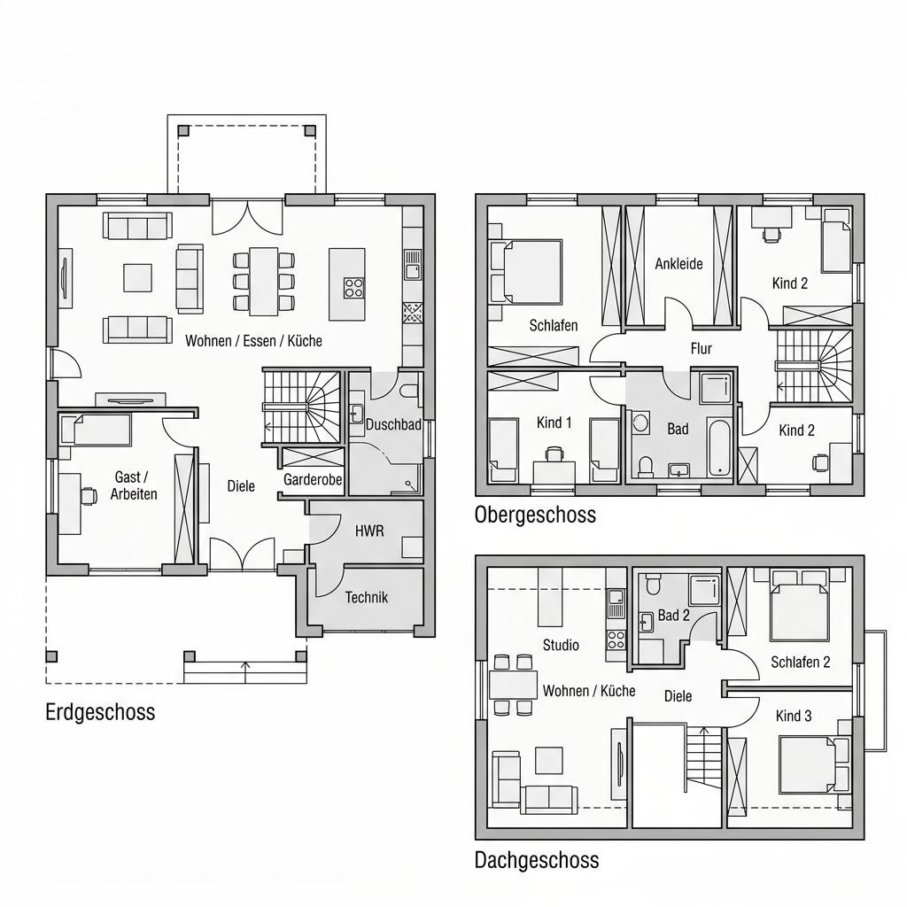 Grundriss Mehrgenerationenhaus Urban Generation 256 von Hanse Haus — 256 m², 10 Zimmer