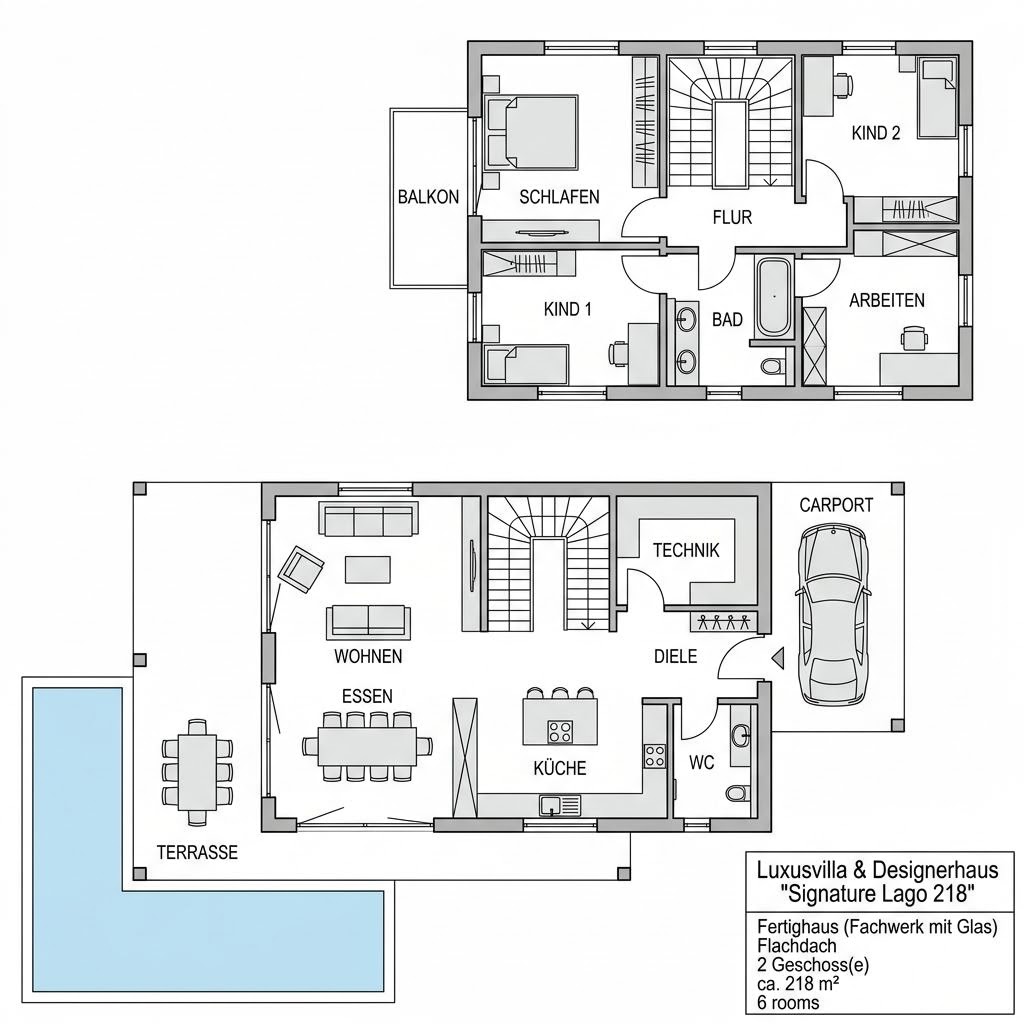 Grundriss Signature Lago 218 von HUF HAUS — 218 m², 6 Zimmer