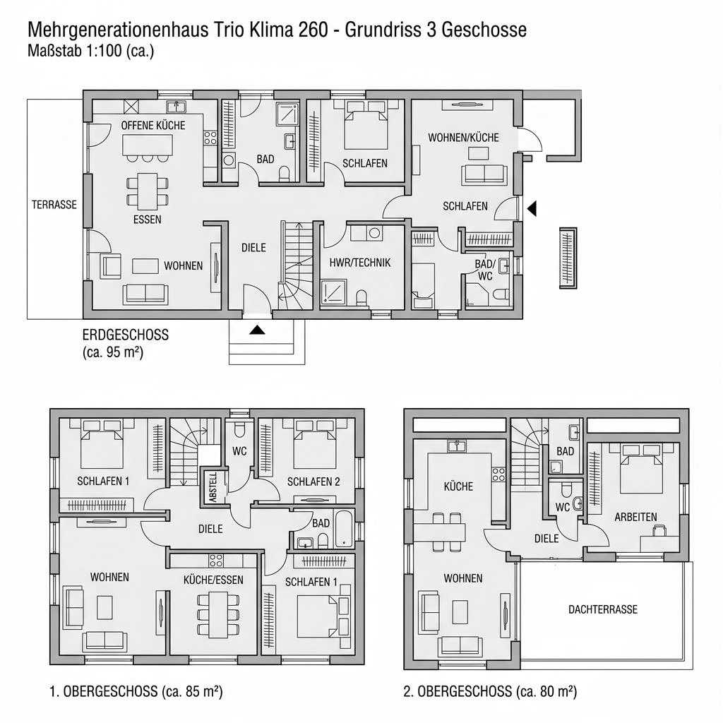 Grundriss Mehrgenerationenhaus Trio Klima 260 von KAMPA — 260 m², 10 Zimmer