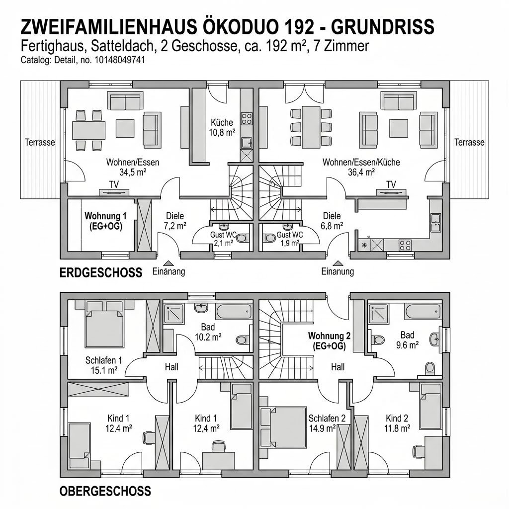 Grundriss Zweifamilienhaus ÖkoDuo 192 von KAMPA — 192 m², 7 Zimmer
