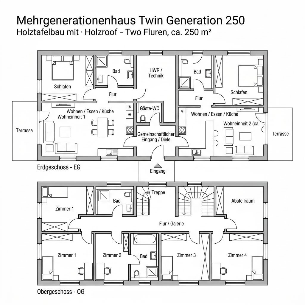 Grundriss Mehrgenerationenhaus Twin Generation 250 von Keitel-Haus — 250 m², 9 Zimmer