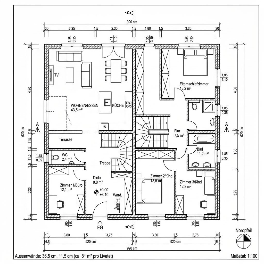 Grundriss Bauhaus Pult 162 von Meisterstück-HAUS — 162 m², 5 Zimmer