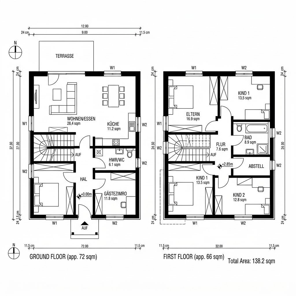 Grundriss Landhaus Hochplatte 138 von Chiemgauer Holzhaus — 138 m², 5 Zimmer