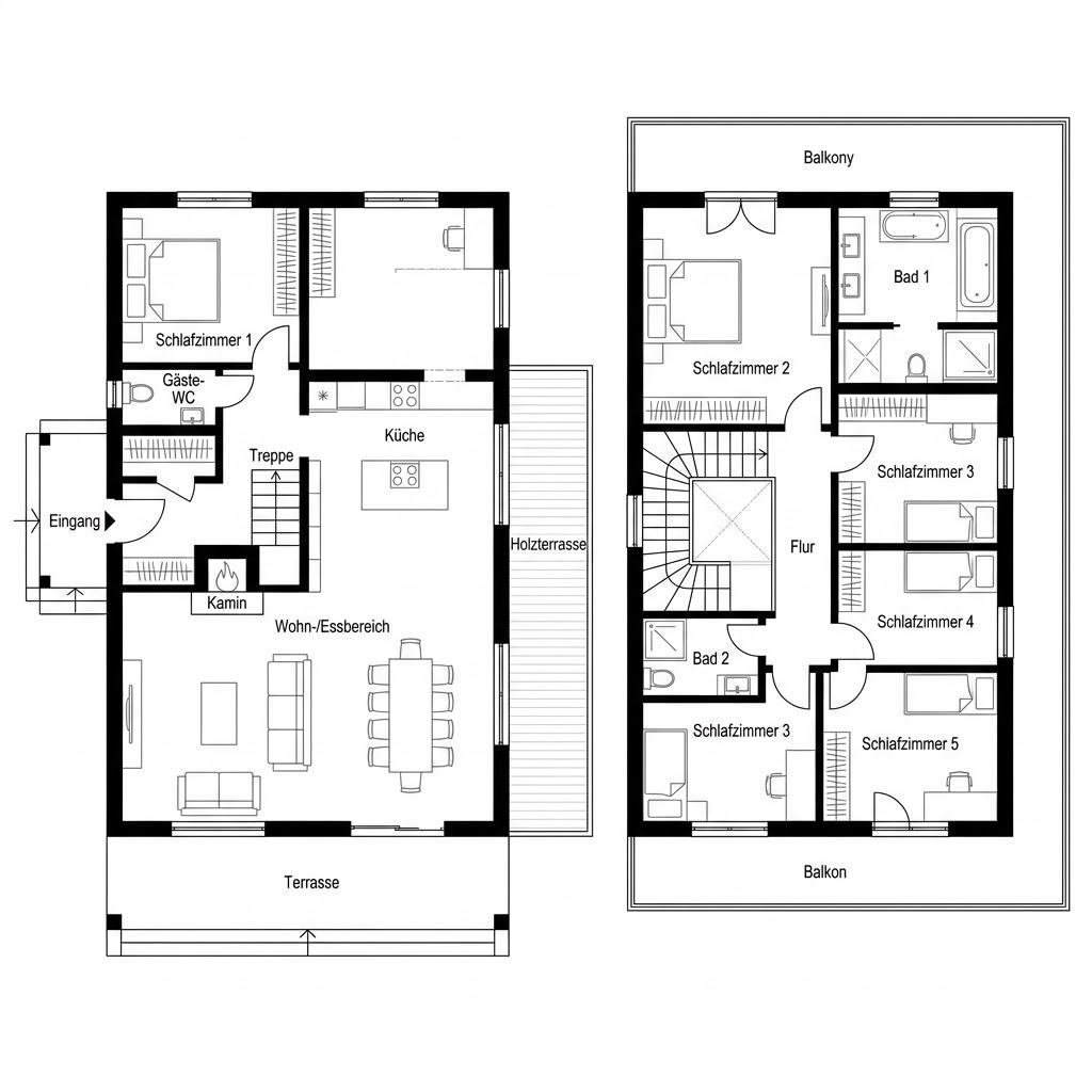 Grundriss Chalet Nebelhorn von LéonWood — 168 m², 6 Zimmer