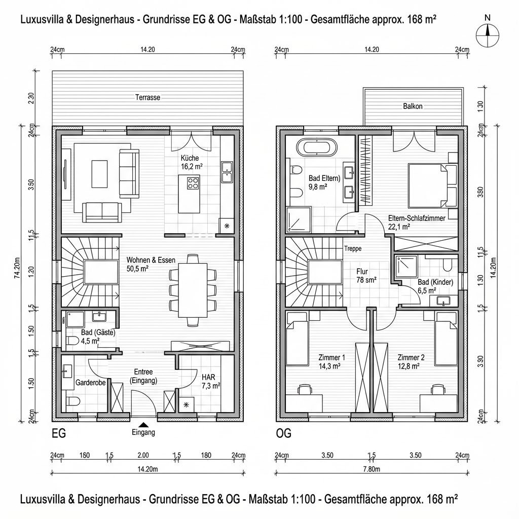 Grundriss MODUM 7 Beispiel 3 von HUF HAUS — 168 m², 4 Zimmer