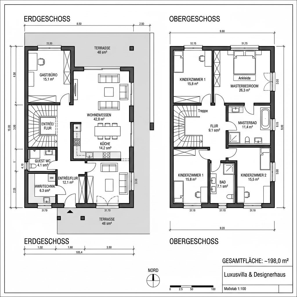 Grundriss MODUM 8 Beispiel 7 von HUF HAUS — 198 m², 5 Zimmer