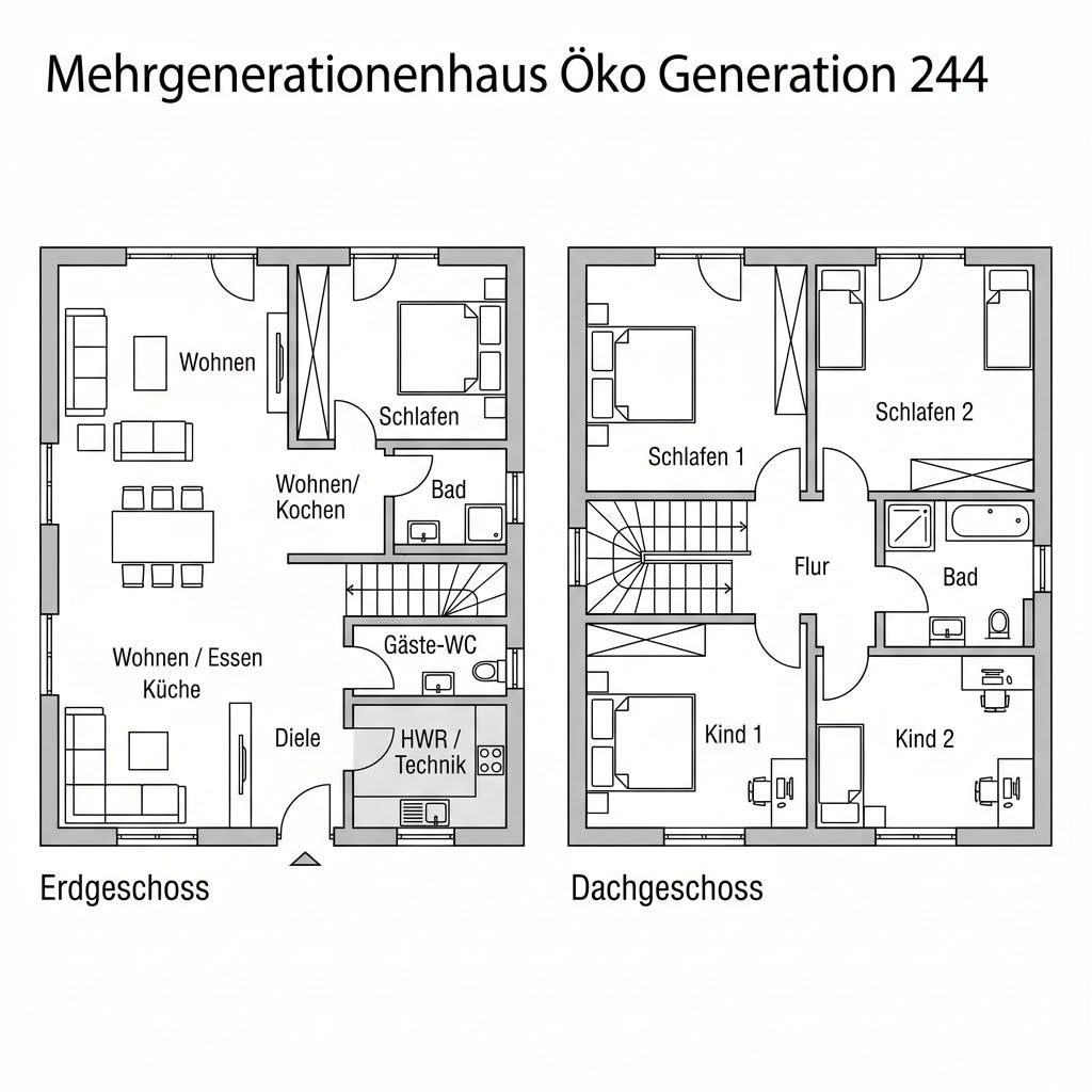 Grundriss Mehrgenerationenhaus Öko Generation 244 von Meisterstück-HAUS — 244 m², 9 Zimmer