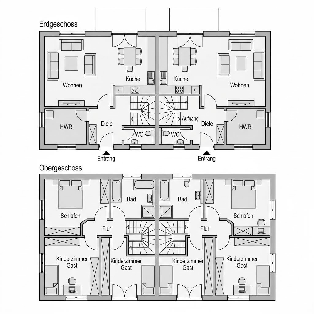 Grundriss Zweifamilienhaus Duplex Öko 204 von Meisterstück-HAUS — 204 m², 8 Zimmer