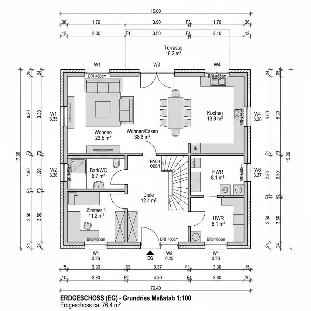 Grundriss Stadtvilla Turm 152 von OKAL Haus — 152 m², 5 Zimmer