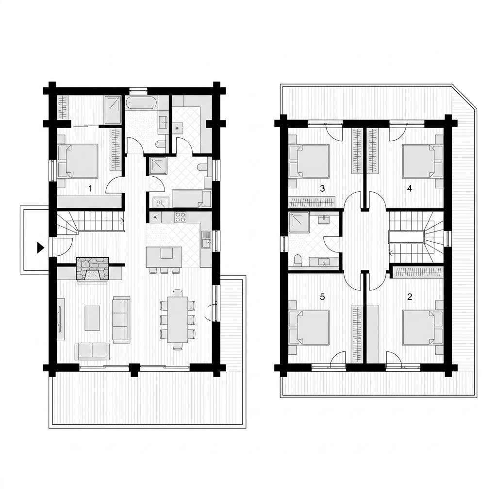 Grundriss Chalet Dolomiti von Rubner Haus — 158 m², 5 Zimmer