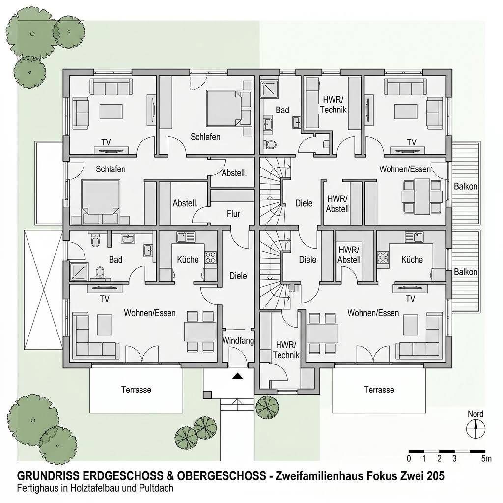 Grundriss Zweifamilienhaus Fokus Zwei 205 von Schwabenhaus — 205 m², 8 Zimmer