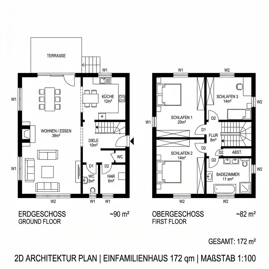 Grundriss eco-Stadtvilla 172 von Beilharz Haus — 172 m², 6 Zimmer