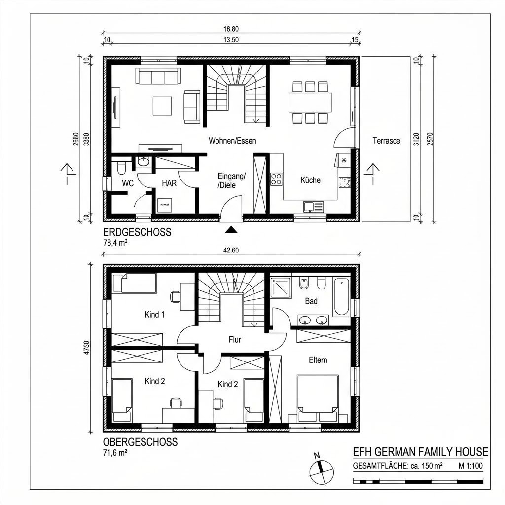 Grundriss Stadtvilla Eiche 150 von Frammelsberger Holzhaus — 150 m², 5 Zimmer