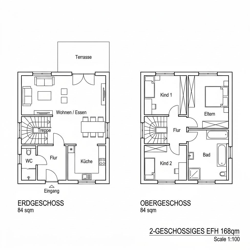 Grundriss Stadtvilla Eiche 168 von Frammelsberger Holzhaus — 168 m², 6 Zimmer