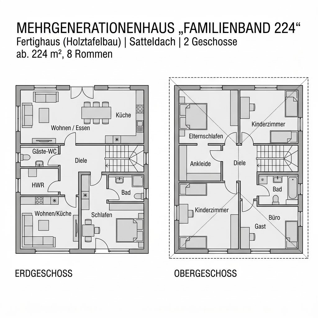 Grundriss Mehrgenerationenhaus Familienband 224 von STREIF Haus — 224 m², 8 Zimmer