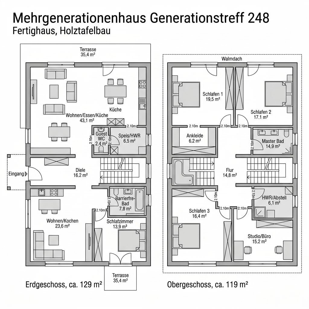 Grundriss Mehrgenerationenhaus Generationstreff 248 von STREIF Haus — 248 m², 9 Zimmer