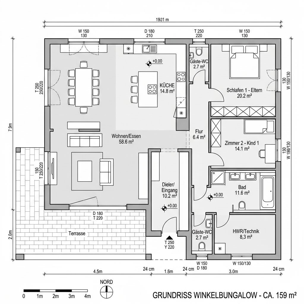 Grundriss Bungalow Purea von Kern-Haus — 159 m², 5 Zimmer