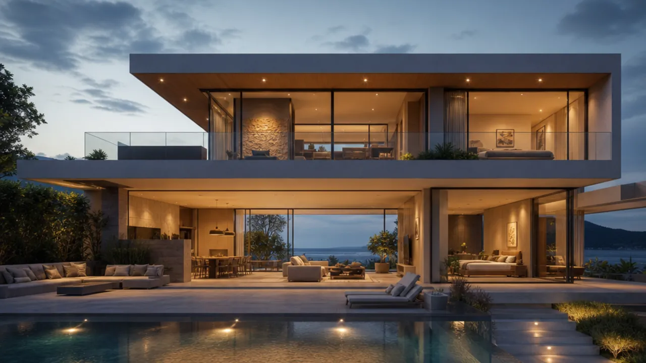 Villa mit Pool und mediterran anmutender Terrasse